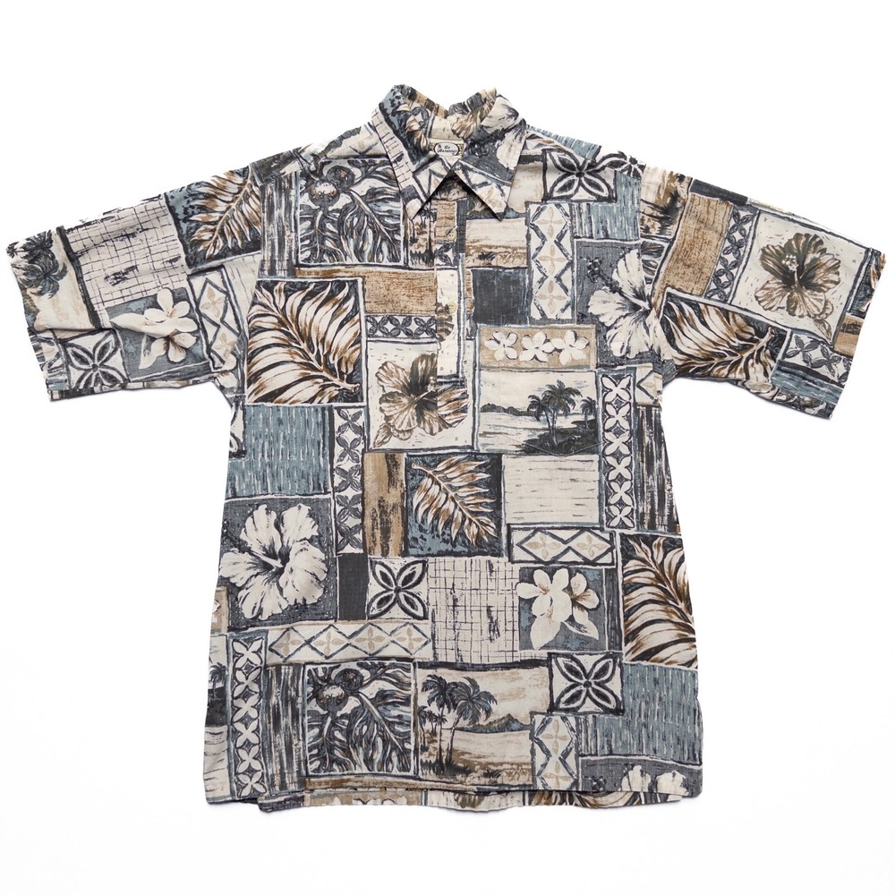 Go Barefoot Hawaiian Shirt Mens Small Made in USA 100%‎ Cotton Reverse Print